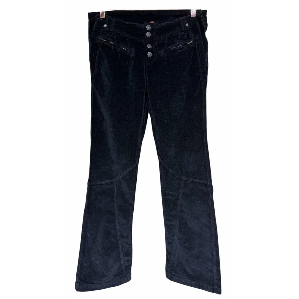 Free People Hit‎ Back Slim Flare Pants Black Velvet Women's Size 8